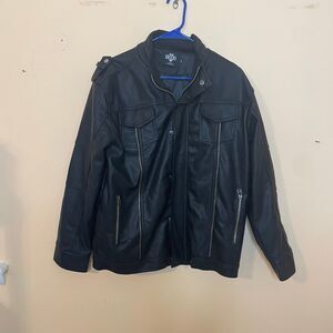 Hood crew men’s black faux leather jacket coat  size medium